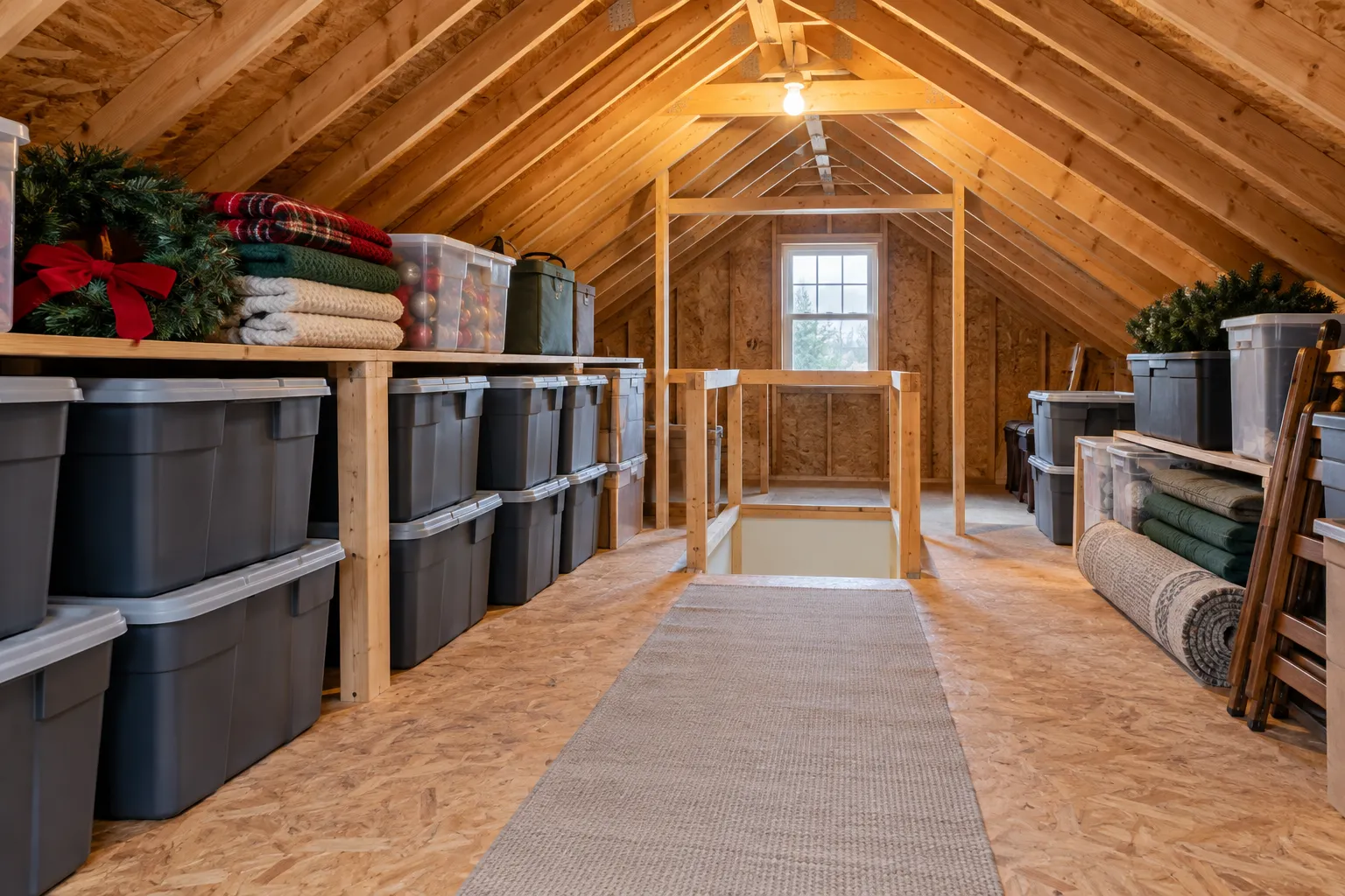 Organized household storage with a clear walkway